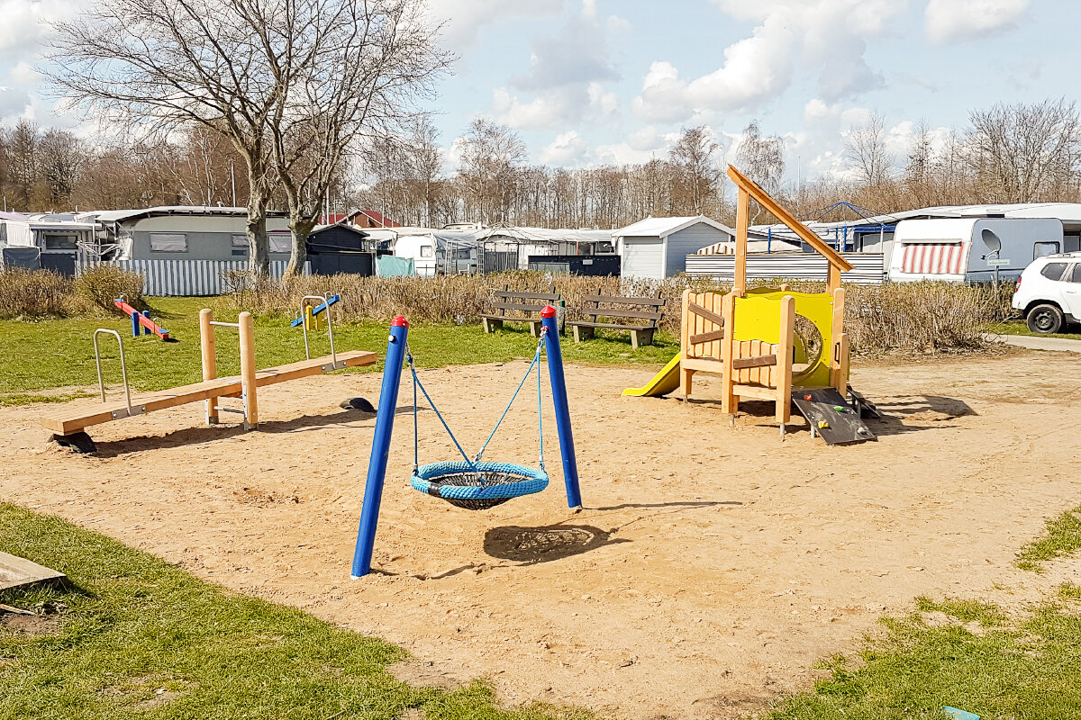 Playground equipment for camping facilities - eibe playground on a camping site.