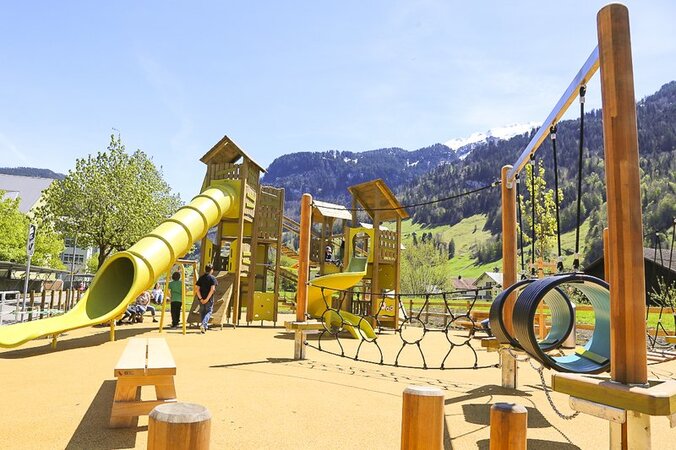 eibe play equipment reference in an outdoor hotel complex. 