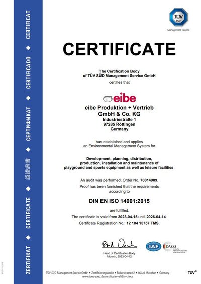 Certificate Environmental Management System ISO 14001:2015