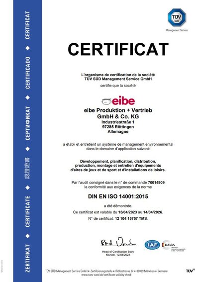 Certificat Système de gestion environnementale ISO 14001:2015